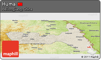 Shaded Relief Panoramic Map of Huma, physical outside