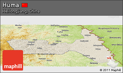 Shaded Relief Panoramic Map of Huma, physical outside