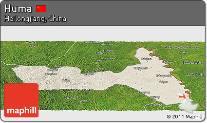 Shaded Relief Panoramic Map of Huma, satellite outside
