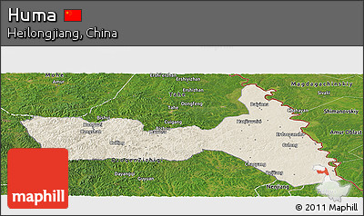 Shaded Relief Panoramic Map of Huma, satellite outside
