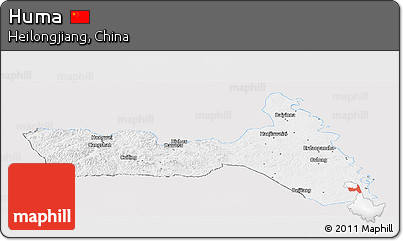 Silver Style Panoramic Map of Huma, single color outside