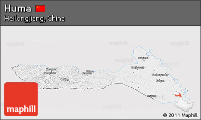 Silver Style Panoramic Map of Huma, single color outside