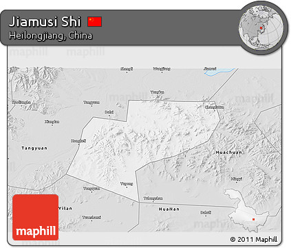 Silver Style 3D Map of Jiamusi Shi