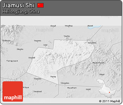 Silver Style 3D Map of Jiamusi Shi