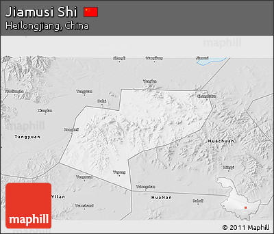 Silver Style 3D Map of Jiamusi Shi