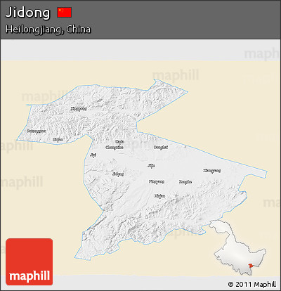 Classic Style 3D Map of Jidong, single color outside