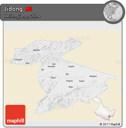 Classic Style 3D Map of Jidong, single color outside