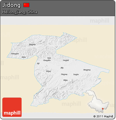 Classic Style 3D Map of Jidong, single color outside