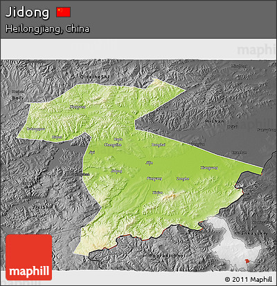 Physical 3D Map of Jidong, darken, desaturated