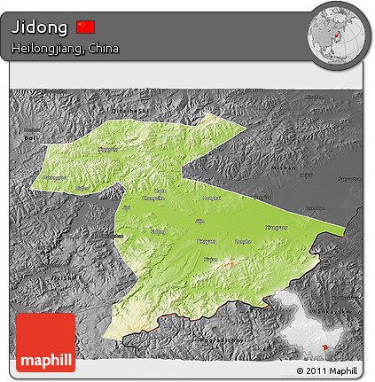 Physical 3D Map of Jidong, darken, desaturated