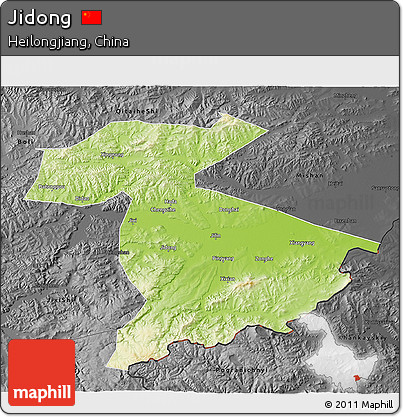 Physical 3D Map of Jidong, darken, desaturated