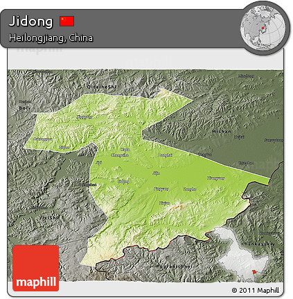 Physical 3D Map of Jidong, darken, semi-desaturated