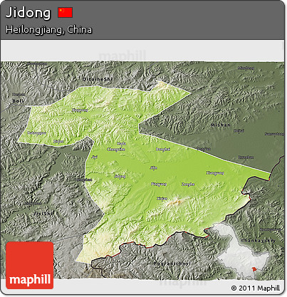 Physical 3D Map of Jidong, darken, semi-desaturated