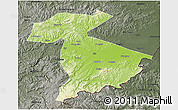 Physical 3D Map of Jidong, darken, semi-desaturated
