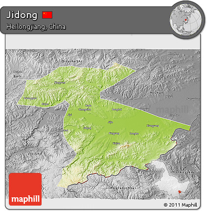Physical 3D Map of Jidong, desaturated