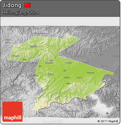 Physical 3D Map of Jidong, desaturated