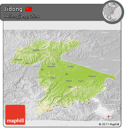 Physical 3D Map of Jidong, lighten, desaturated