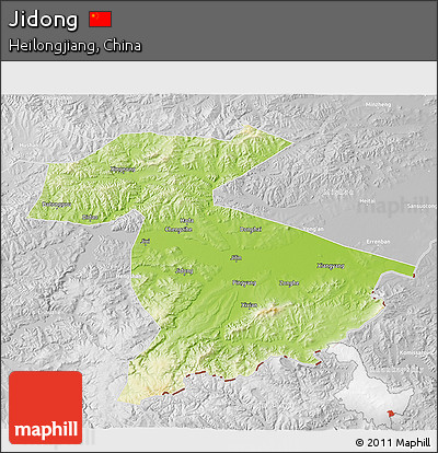 Physical 3D Map of Jidong, lighten, desaturated