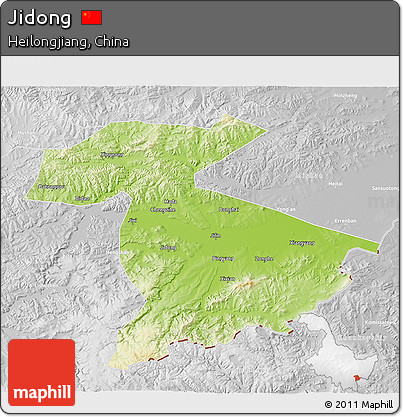 Physical 3D Map of Jidong, lighten, desaturated