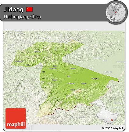 Physical 3D Map of Jidong, lighten
