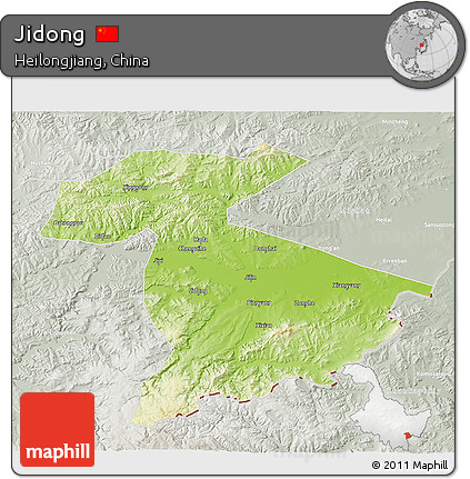 Physical 3D Map of Jidong, lighten, semi-desaturated