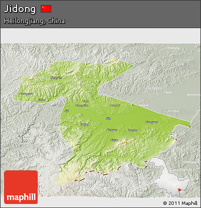 Physical 3D Map of Jidong, lighten, semi-desaturated