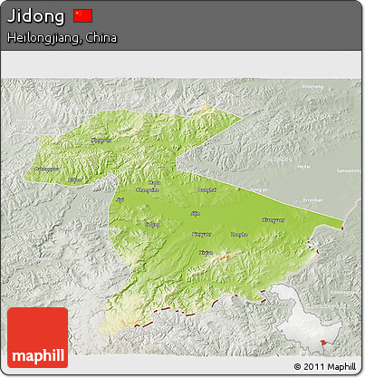 Physical 3D Map of Jidong, lighten, semi-desaturated