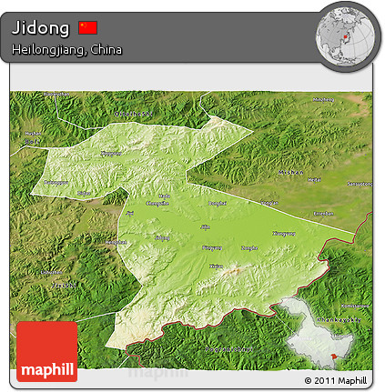 Physical 3D Map of Jidong, satellite outside