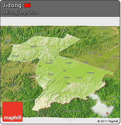 Physical 3D Map of Jidong, satellite outside