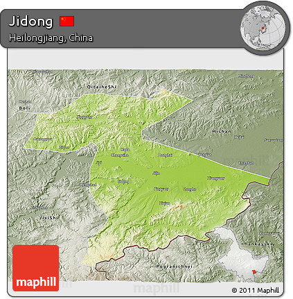 Physical 3D Map of Jidong, semi-desaturated