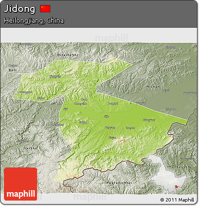Physical 3D Map of Jidong, semi-desaturated