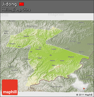 Physical 3D Map of Jidong, semi-desaturated