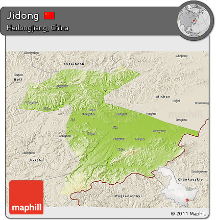 Physical 3D Map of Jidong, shaded relief outside