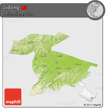 Physical 3D Map of Jidong, single color outside