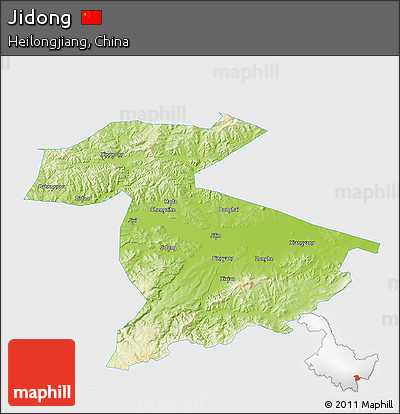 Physical 3D Map of Jidong, single color outside
