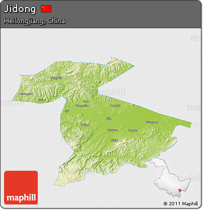 Physical 3D Map of Jidong, single color outside
