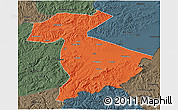 Political 3D Map of Jidong, darken, semi-desaturated