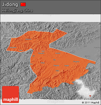 Political 3D Map of Jidong, desaturated