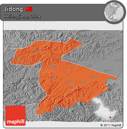 Political 3D Map of Jidong, desaturated