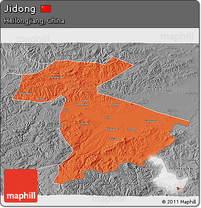 Political 3D Map of Jidong, desaturated