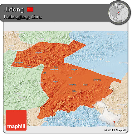 Political 3D Map of Jidong, lighten