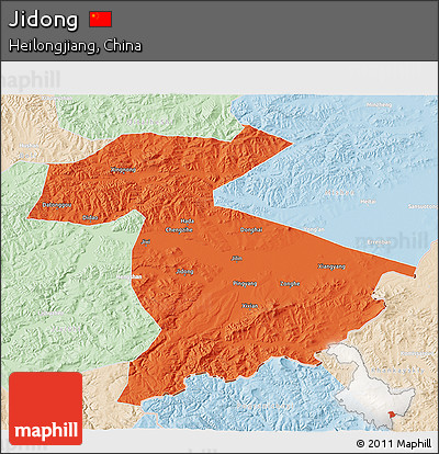 Political 3D Map of Jidong, lighten