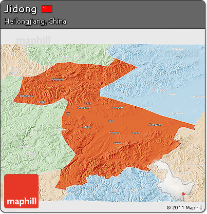 Political 3D Map of Jidong, lighten