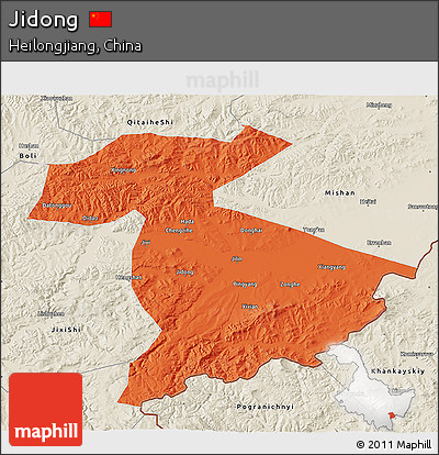 Political 3D Map of Jidong, shaded relief outside