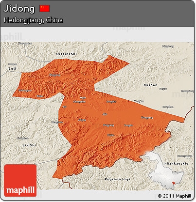 Political 3D Map of Jidong, shaded relief outside