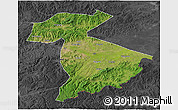 Satellite 3D Map of Jidong, darken, desaturated
