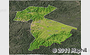 Satellite 3D Map of Jidong, darken, semi-desaturated