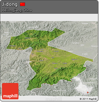 Satellite 3D Map of Jidong, lighten, semi-desaturated