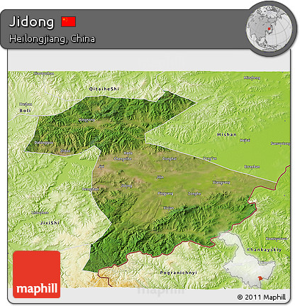 Satellite 3D Map of Jidong, physical outside