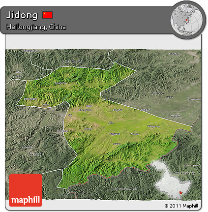 Satellite 3D Map of Jidong, semi-desaturated